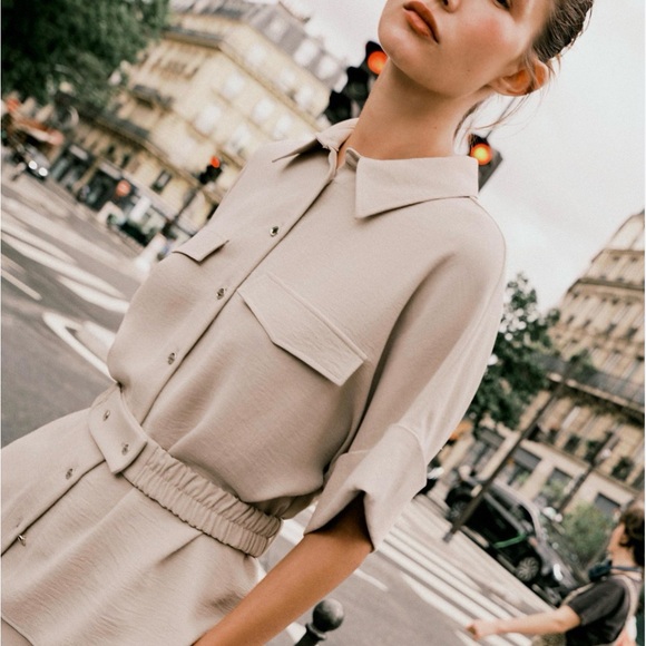 Zara Belted Safari Shirt – Sand | Size M | New with Tags - Picture 7 of 10